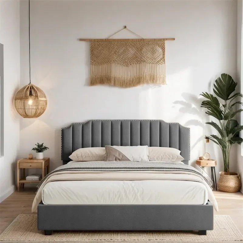 Queen Size Velvet Wood Frame Lift Up Platform Bed with Storage