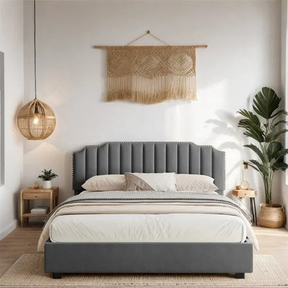 Queen Size Velvet Wood Frame Lift Up Platform Bed with Storage