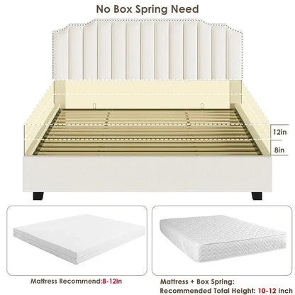 Queen Size Velvet Wood Frame Lift Up Platform Bed with Storage