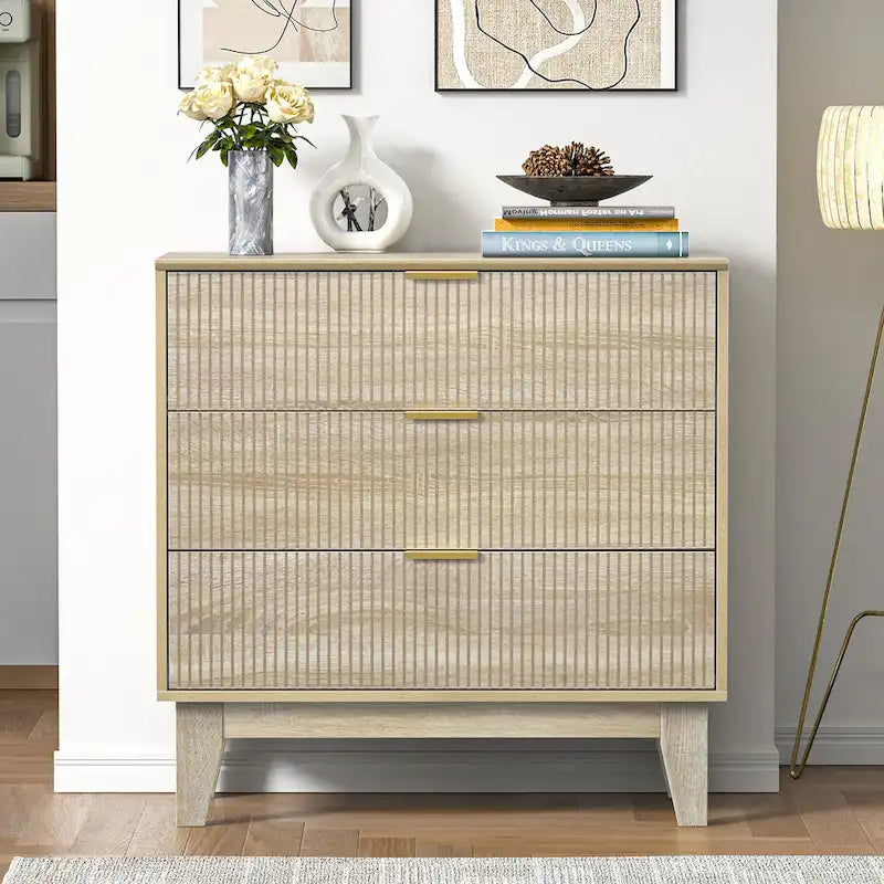 Anmytek Modern 3-Drawer Dresser Wood Chest of Drawers Storage Cabinet for Bedroom