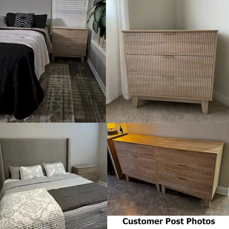 Anmytek Modern 3-Drawer Dresser Wood Chest of Drawers Storage Cabinet for Bedroom