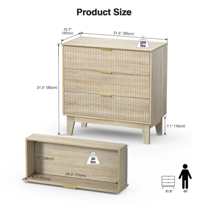 Anmytek Modern 3-Drawer Dresser Wood Chest of Drawers Storage Cabinet for Bedroom