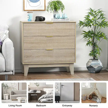 Anmytek Modern 3-Drawer Dresser Wood Chest of Drawers Storage Cabinet for Bedroom