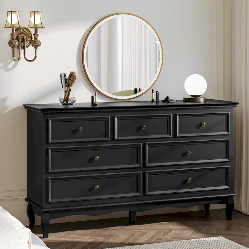 7 - Drawer Dresser with Solid Wood Legs and Painted Finish