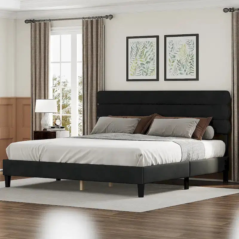 King Size Bed Frame with Headboard, Sturdy Platform Bed with Wooden Slats Support and No Box Spring