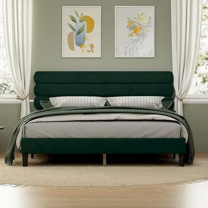 King Size Bed Frame with Headboard, Sturdy Platform Bed with Wooden Slats Support and No Box Spring