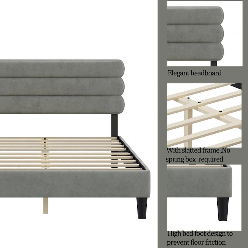 King Size Bed Frame with Headboard, Sturdy Platform Bed with Wooden Slats Support and No Box Spring