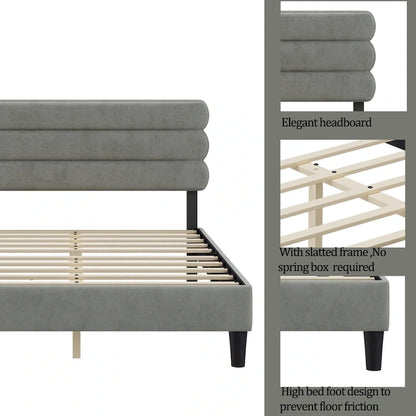 King Size Bed Frame with Headboard, Sturdy Platform Bed with Wooden Slats Support and No Box Spring