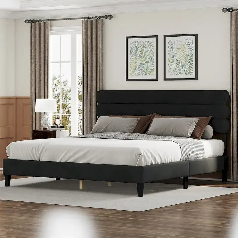 King Size Bed Frame with Headboard, Sturdy Platform Bed with Wooden Slats Support and No Box Spring