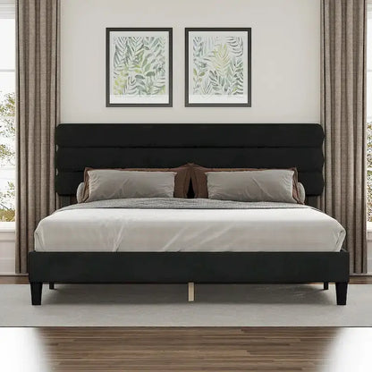 King Size Bed Frame with Headboard, Sturdy Platform Bed with Wooden Slats Support and No Box Spring