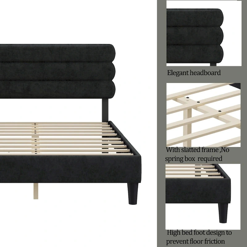 King Size Bed Frame with Headboard, Sturdy Platform Bed with Wooden Slats Support and No Box Spring