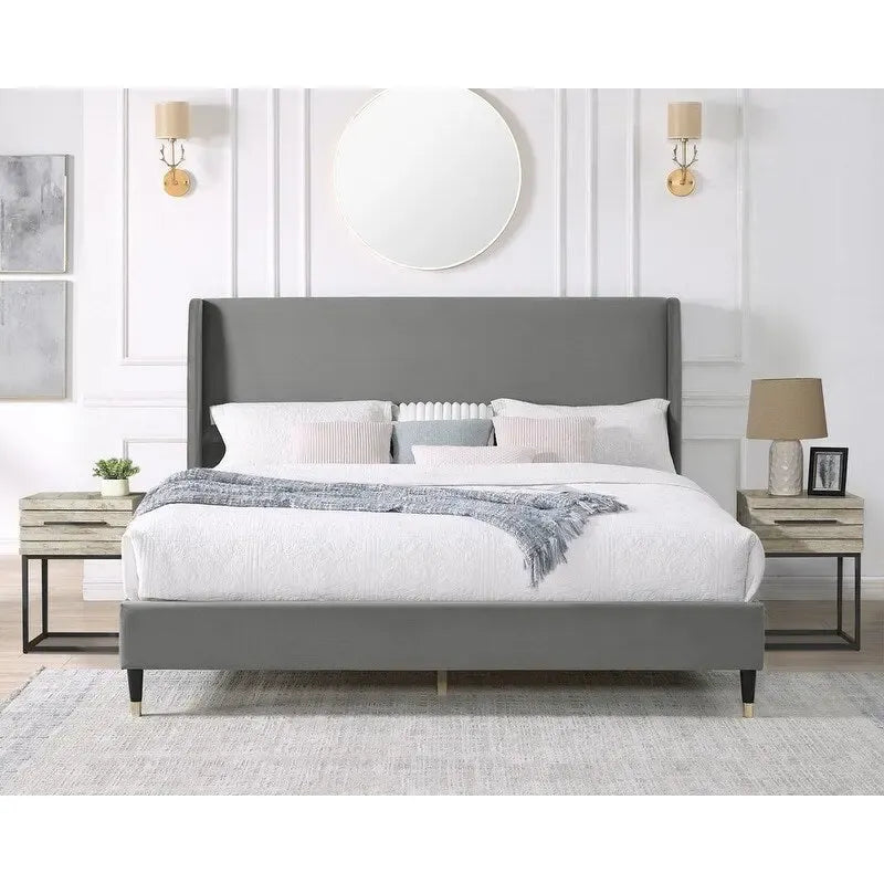 Velvet Wingback Platform Bed,Queen/King Size