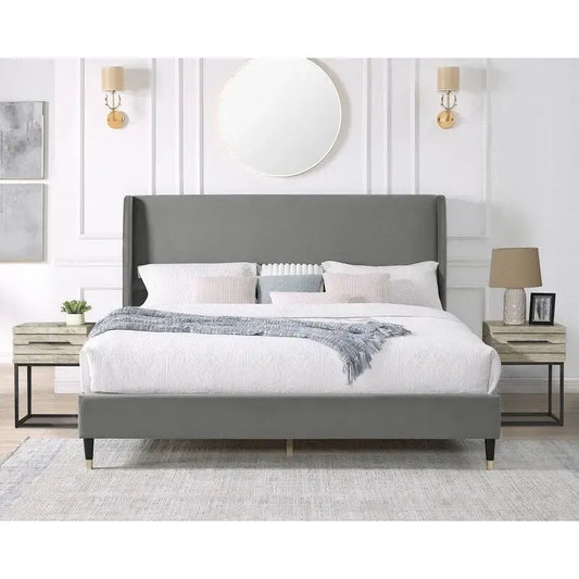 Velvet Wingback Platform Bed,Queen/King Size