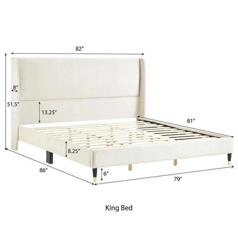 Velvet Wingback Platform Bed,Queen/King Size