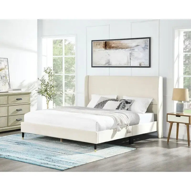 Velvet Wingback Platform Bed,Queen/King Size