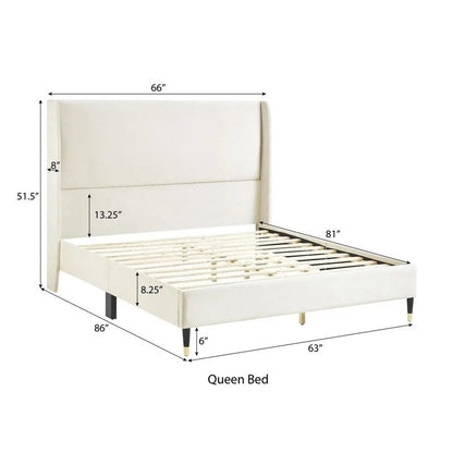 Velvet Wingback Platform Bed,Queen/King Size
