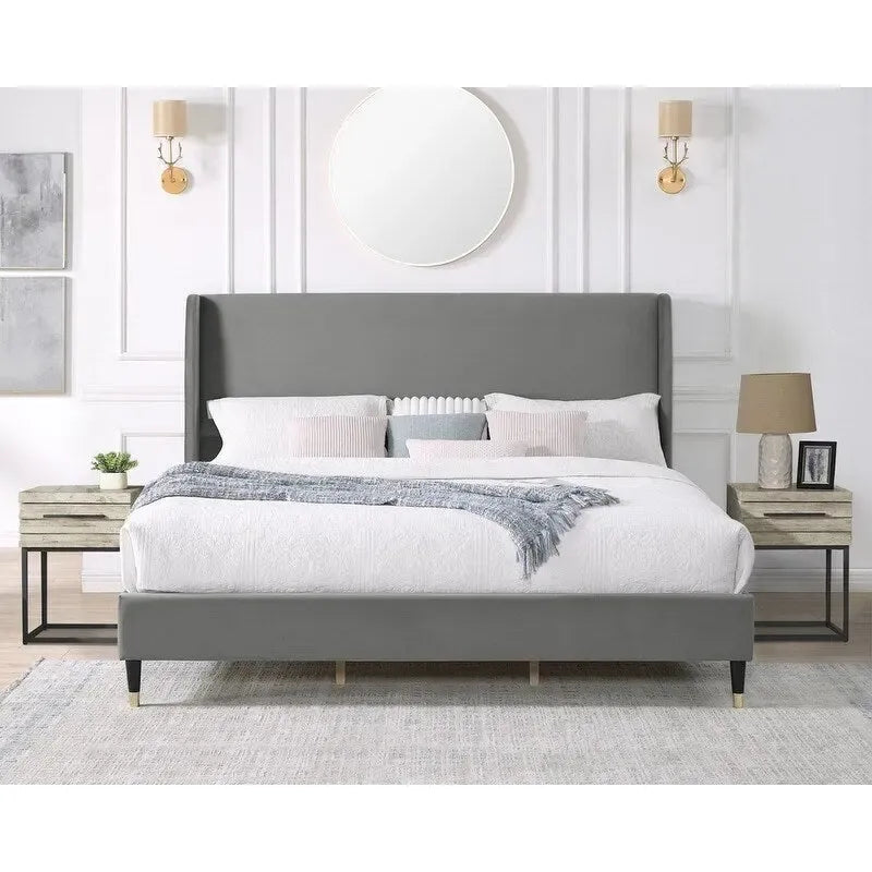 Velvet Wingback Platform Bed,Queen/King Size