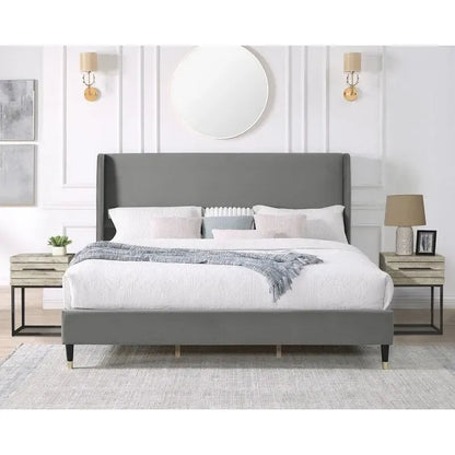 Velvet Wingback Platform Bed,Queen/King Size