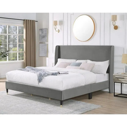 Velvet Wingback Platform Bed,Queen/King Size