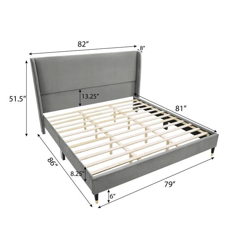 Velvet Wingback Platform Bed,Queen/King Size
