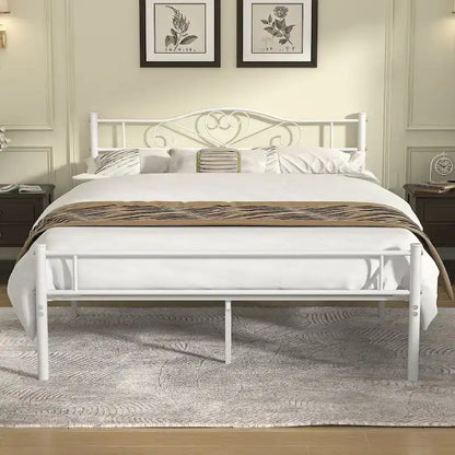 Javlergo Full Size Metal Bed Bed Frame with Headboard and Footboard, White