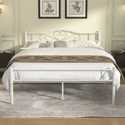 Javlergo Full Size Metal Bed Bed Frame with Headboard and Footboard, White