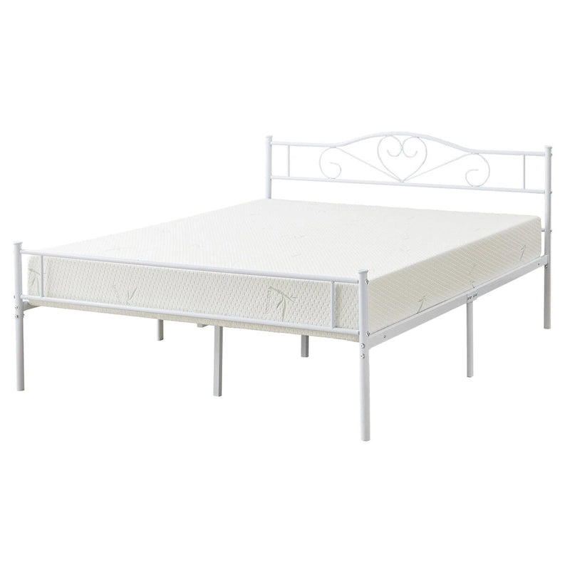 Javlergo Full Size Metal Bed Bed Frame with Headboard and Footboard, White