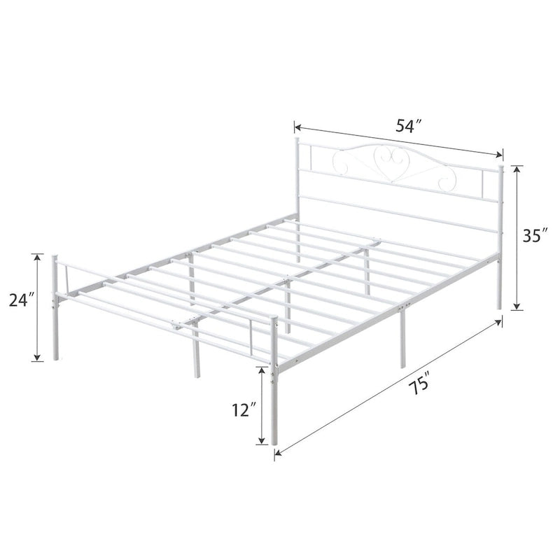 Javlergo Full Size Metal Bed Bed Frame with Headboard and Footboard, White