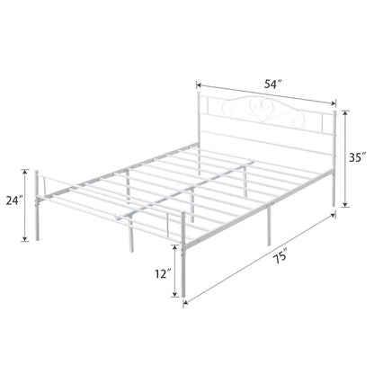 Javlergo Full Size Metal Bed Bed Frame with Headboard and Footboard, White