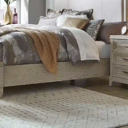 Belmar Washed Taupe & Silver Champagne King California Upholstered Bed