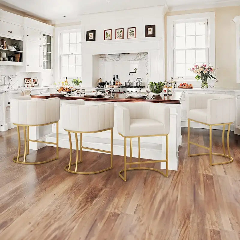 LUE BONA Modern 26.in Low Back Counter Height Barstool Barrel Set of 4 Bar Stools with Metal Frame