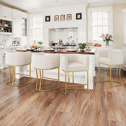 LUE BONA Modern 26.in Low Back Counter Height Barstool Barrel Set of 4 Bar Stools with Metal Frame