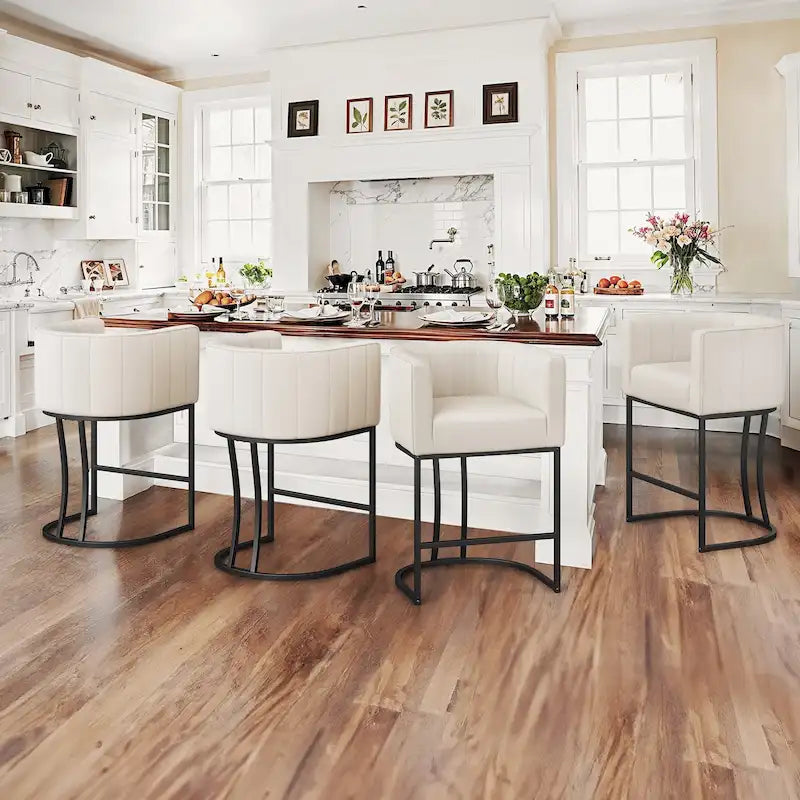 LUE BONA Modern 26.in Low Back Counter Height Barstool Barrel Set of 4 Bar Stools with Metal Frame