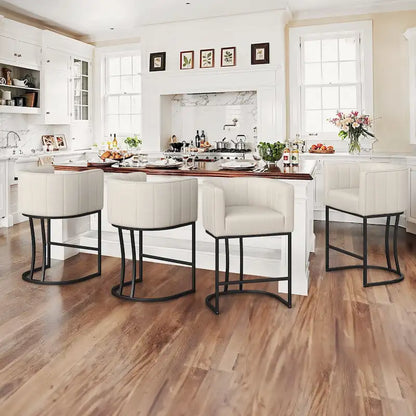 LUE BONA Modern 26.in Low Back Counter Height Barstool Barrel Set of 4 Bar Stools with Metal Frame