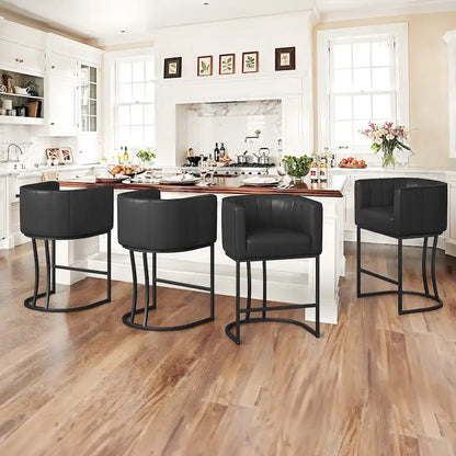 LUE BONA Modern 26.in Low Back Counter Height Barstool Barrel Set of 4 Bar Stools with Metal Frame
