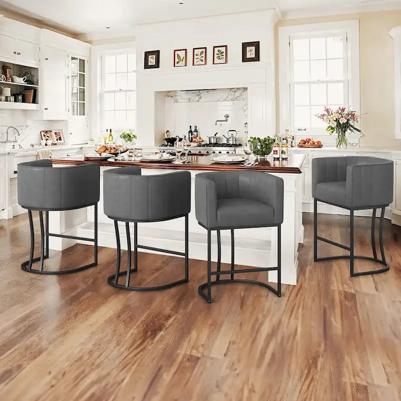 LUE BONA Modern 26.in Low Back Counter Height Barstool Barrel Set of 4 Bar Stools with Metal Frame