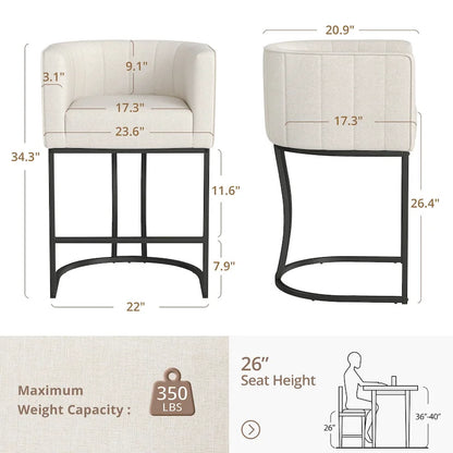 LUE BONA Modern 26.in Low Back Counter Height Barstool Barrel Set of 4 Bar Stools with Metal Frame