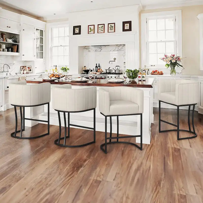 LUE BONA Modern 26.in Low Back Counter Height Barstool Barrel Set of 4 Bar Stools with Metal Frame