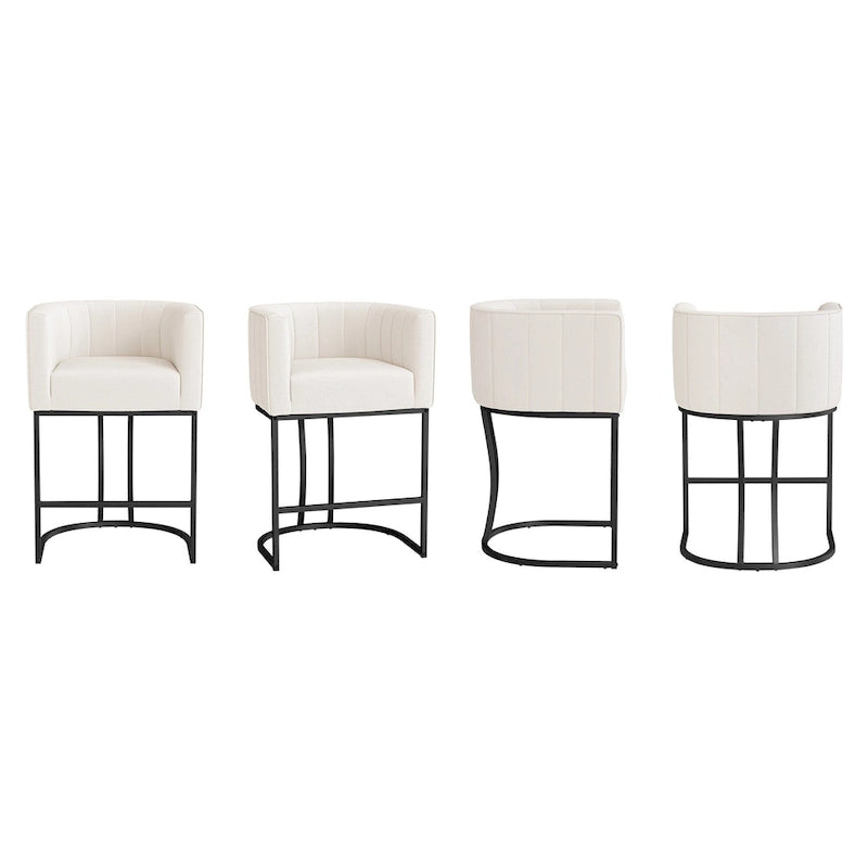 LUE BONA Modern 26.in Low Back Counter Height Barstool Barrel Set of 4 Bar Stools with Metal Frame