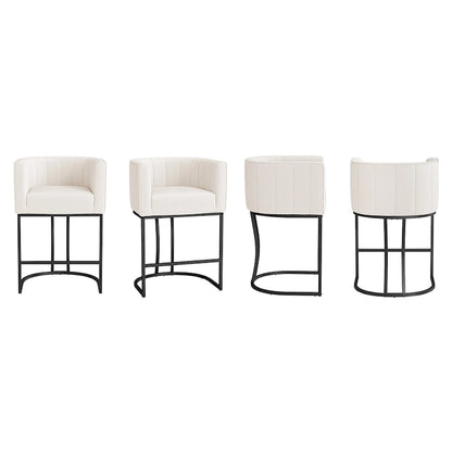 LUE BONA Modern 26.in Low Back Counter Height Barstool Barrel Set of 4 Bar Stools with Metal Frame