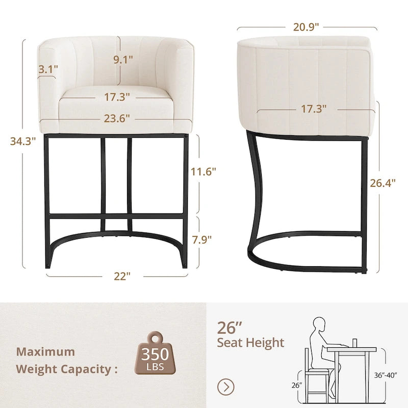 LUE BONA Modern 26.in Low Back Counter Height Barstool Barrel Set of 4 Bar Stools with Metal Frame
