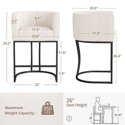 LUE BONA Modern 26.in Low Back Counter Height Barstool Barrel Set of 4 Bar Stools with Metal Frame