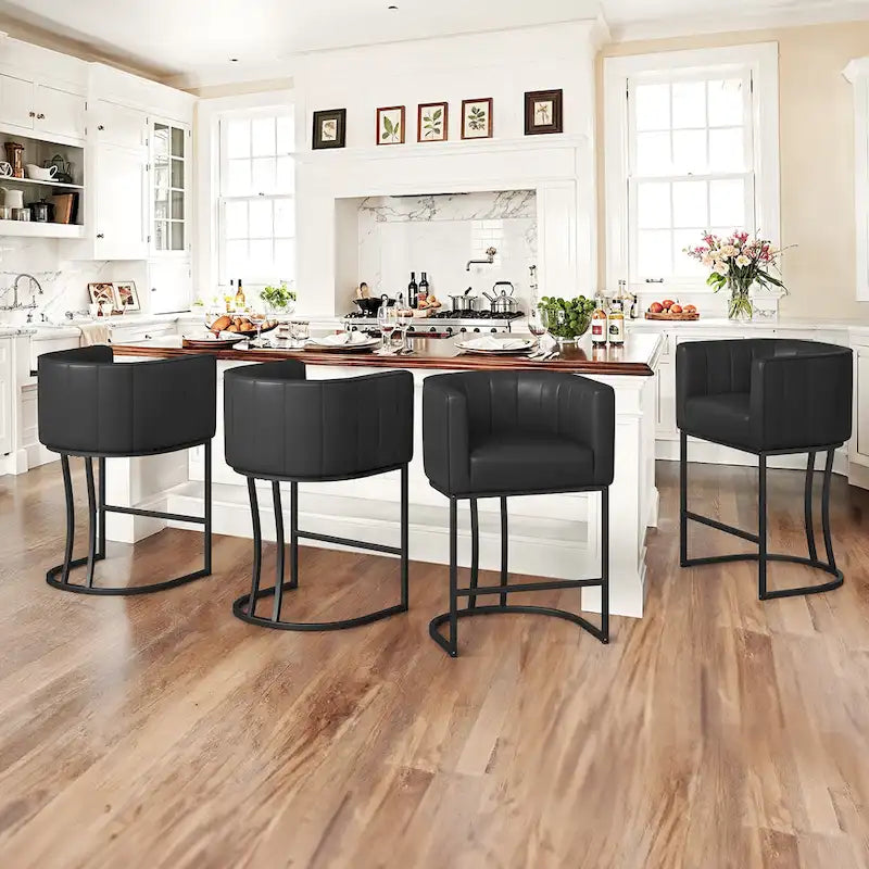 LUE BONA Modern 26.in Low Back Counter Height Barstool Barrel Set of 4 Bar Stools with Metal Frame