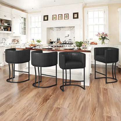 LUE BONA Modern 26.in Low Back Counter Height Barstool Barrel Set of 4 Bar Stools with Metal Frame