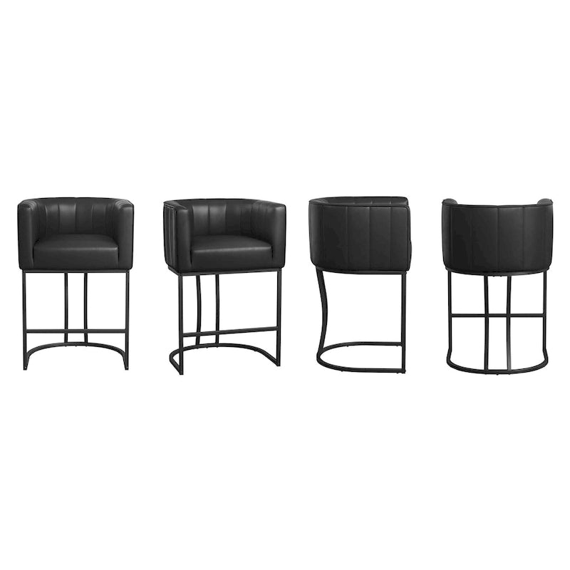 LUE BONA Modern 26.in Low Back Counter Height Barstool Barrel Set of 4 Bar Stools with Metal Frame
