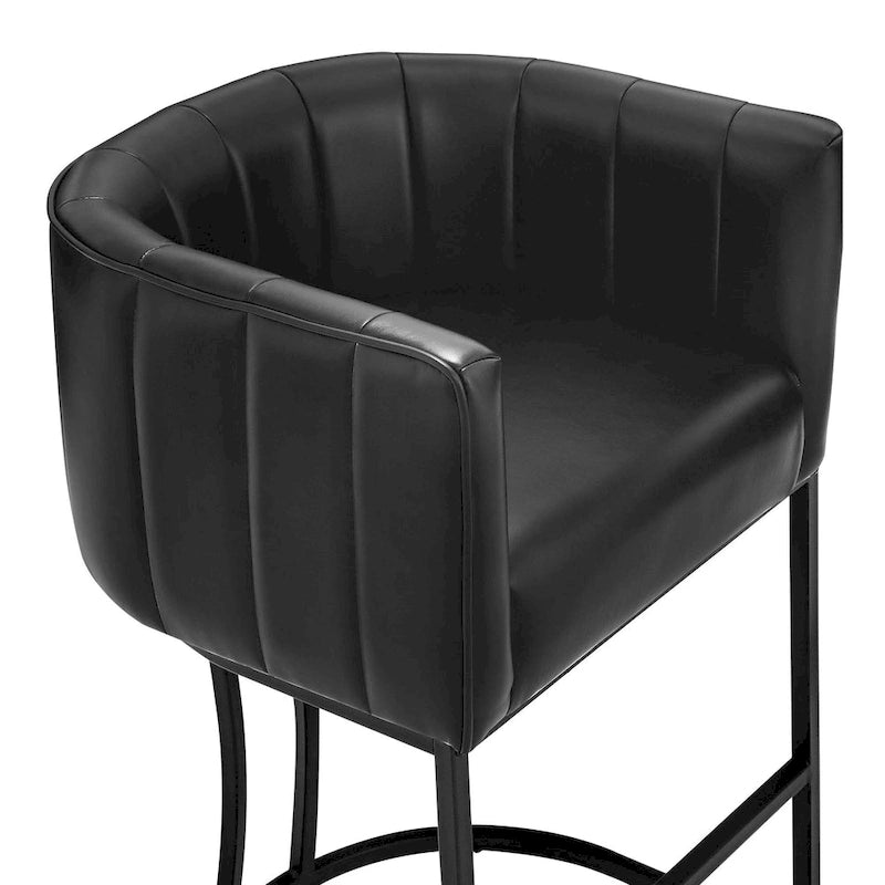 LUE BONA Modern 26.in Low Back Counter Height Barstool Barrel Set of 4 Bar Stools with Metal Frame