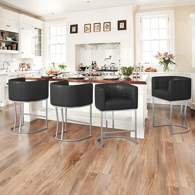 LUE BONA Modern 26.in Low Back Counter Height Barstool Barrel Set of 4 Bar Stools with Metal Frame