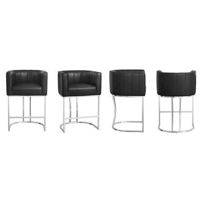 LUE BONA Modern 26.in Low Back Counter Height Barstool Barrel Set of 4 Bar Stools with Metal Frame