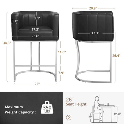 LUE BONA Modern 26.in Low Back Counter Height Barstool Barrel Set of 4 Bar Stools with Metal Frame