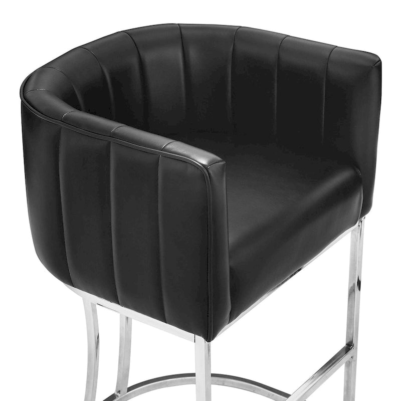 LUE BONA Modern 26.in Low Back Counter Height Barstool Barrel Set of 4 Bar Stools with Metal Frame